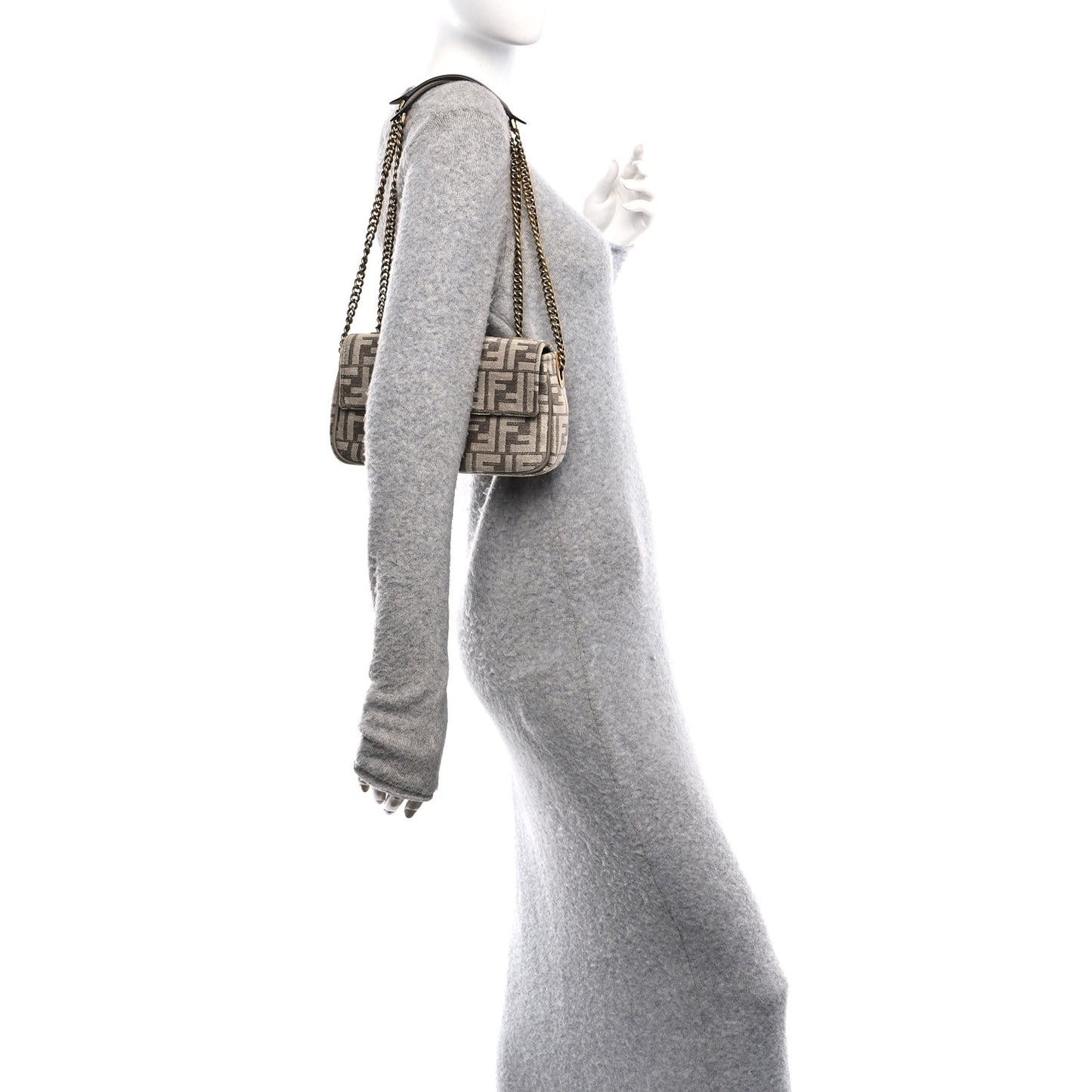 Chenille Vitello Seta FF Midi Chain Baguette Tortora