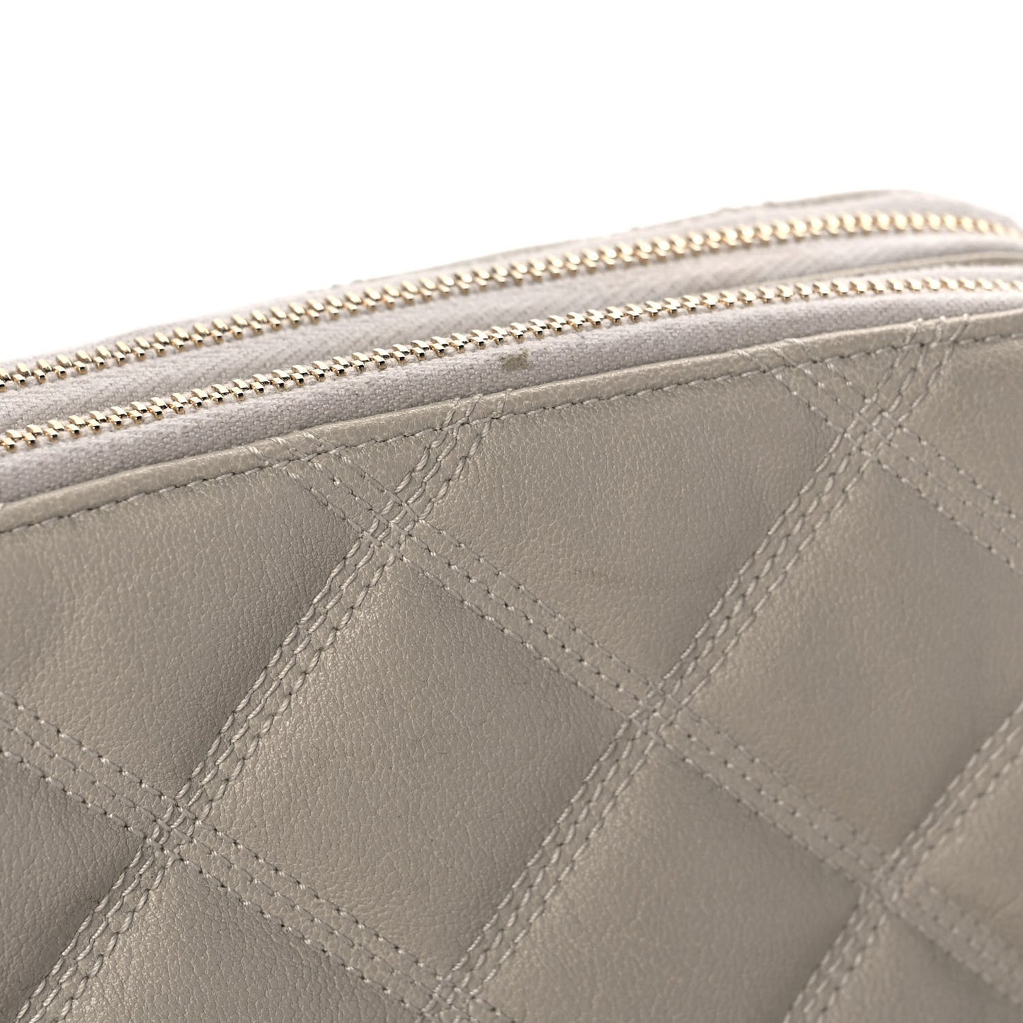 Grained Lambskin Quilted Mini Becky Double Zip Bag Vintage White
