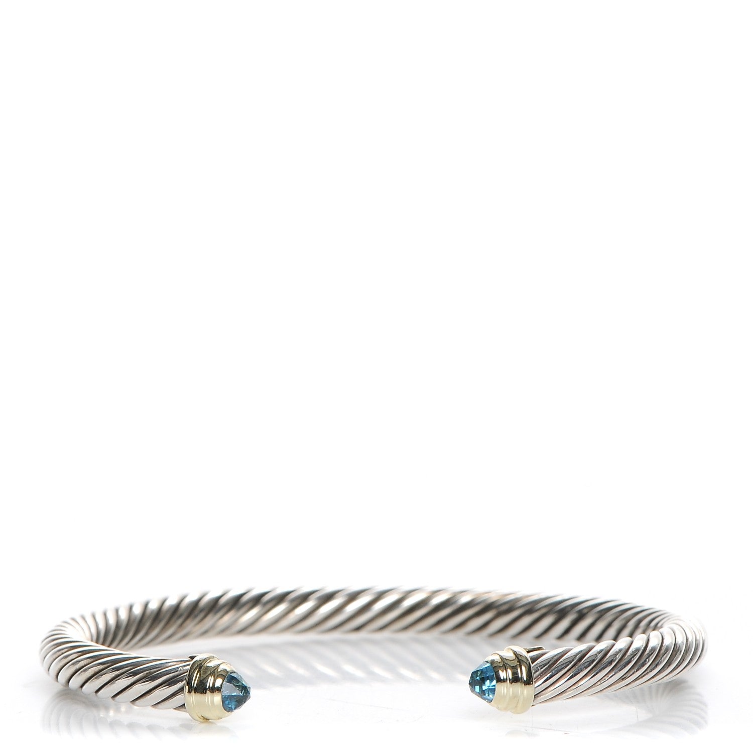 David Yurman Sterling Silver 14K Yellow Gold Blue Topaz 5mm Cable Classics Petite Color Bracelet 1 of 5