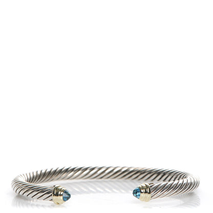 David Yurman Sterling Silver 14K Yellow Gold Blue Topaz 5mm Cable Classics Petite Color Bracelet 1 of 5