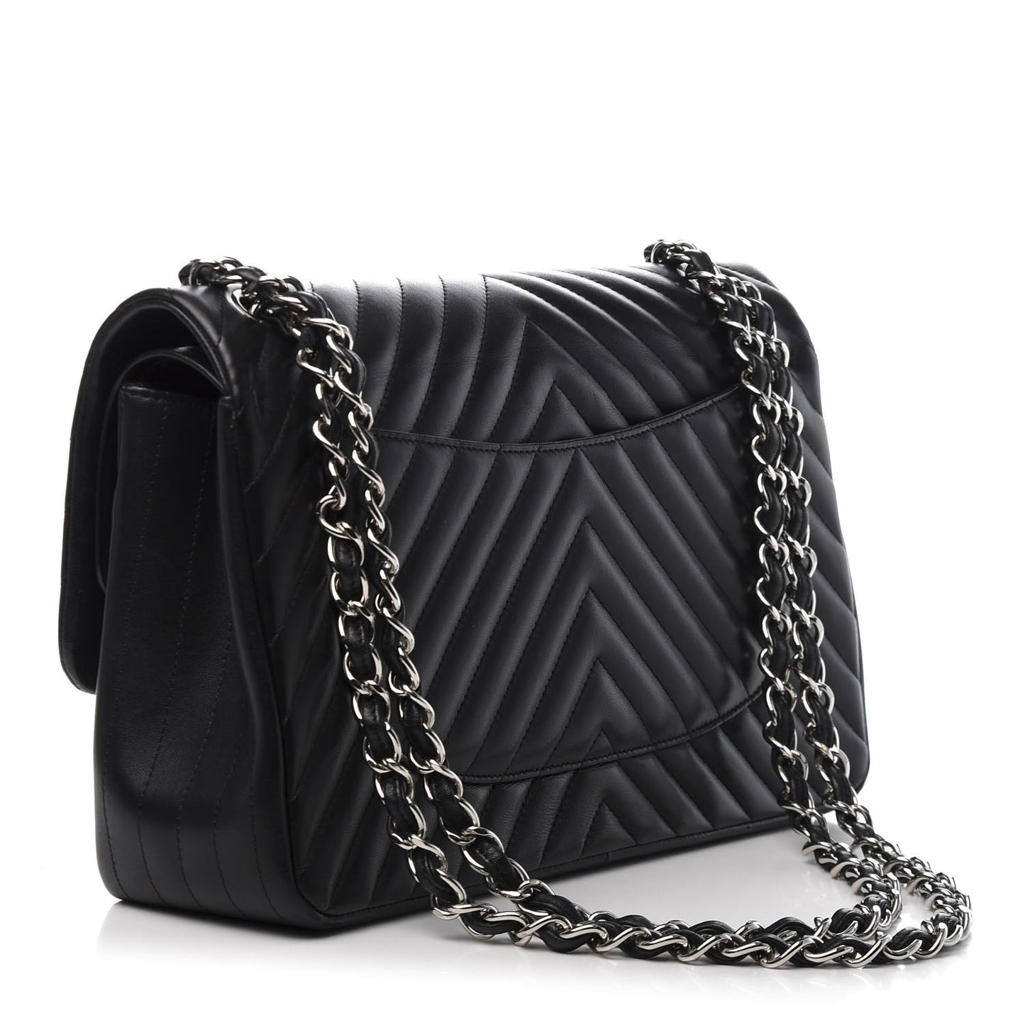 Lambskin Chevron Quilted Jumbo Double Flap Black