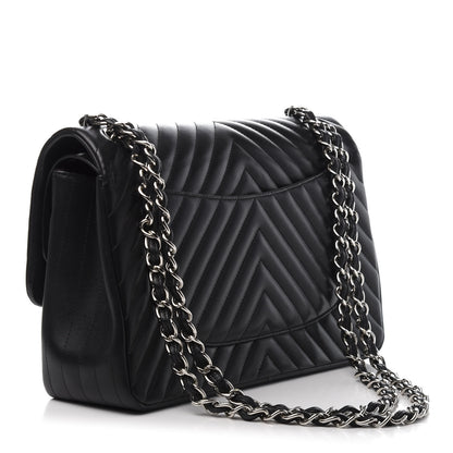 Chanel Lambskin Chevron Quilted Jumbo Double Flap Black 3 of 11