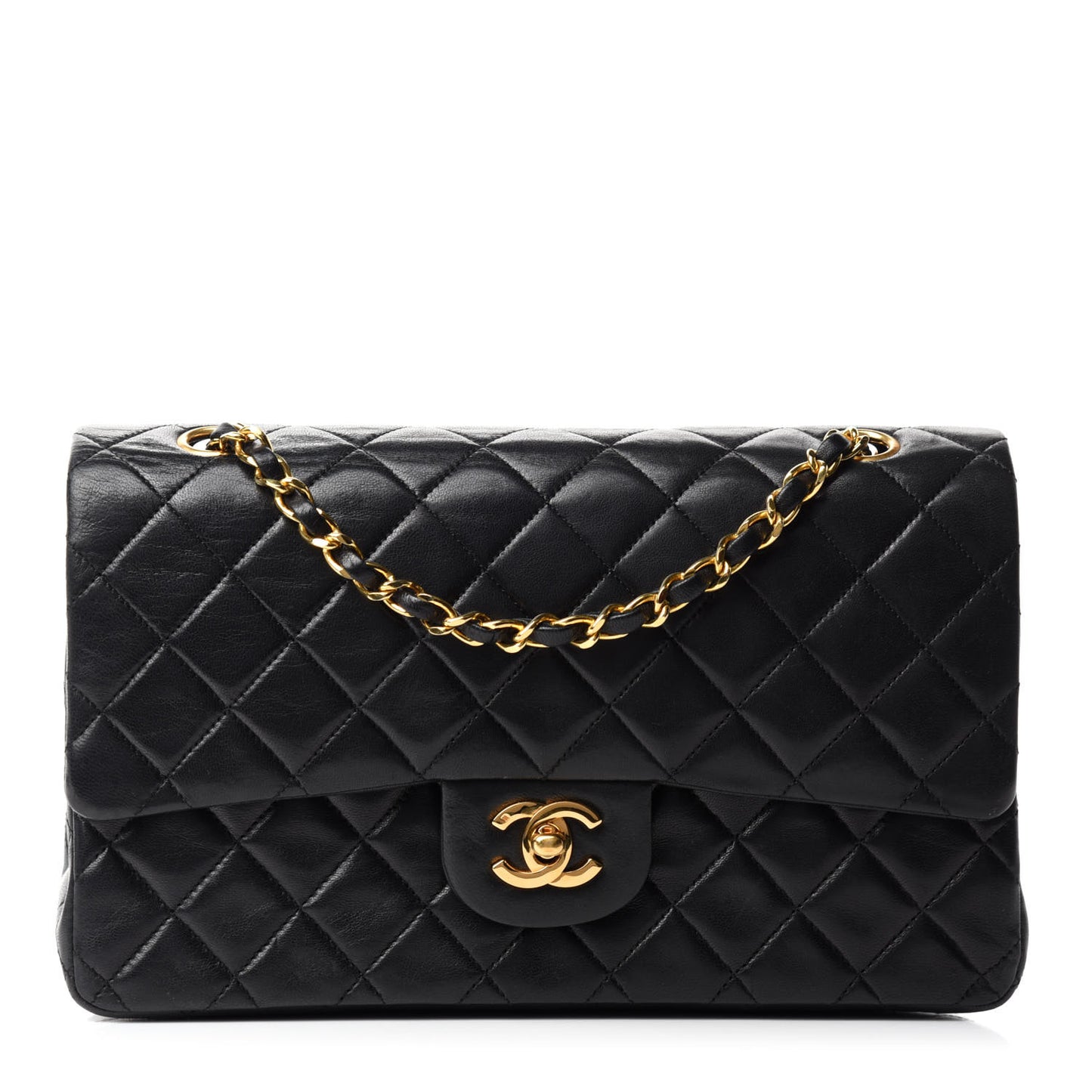 Lambskin Quilted Medium Double Flap Black