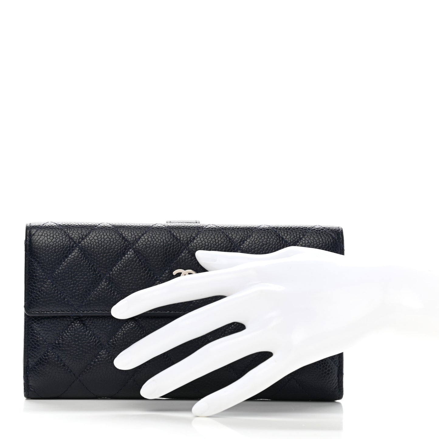 Caviar Quilted CC Long Double Wallet Navy