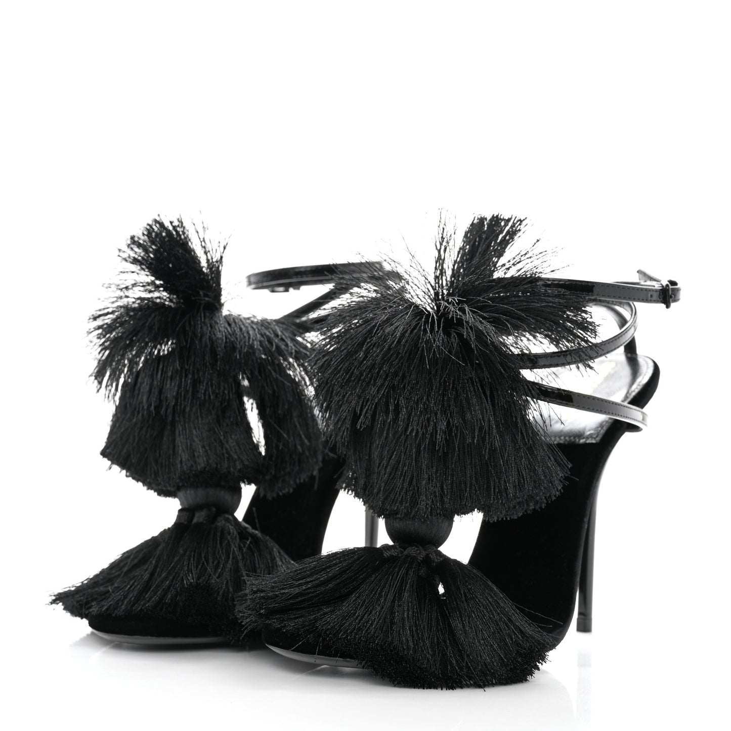 Vernice Chiffon Tassel Embellished Pierre Pon Pon 110 Sandals 37 Black