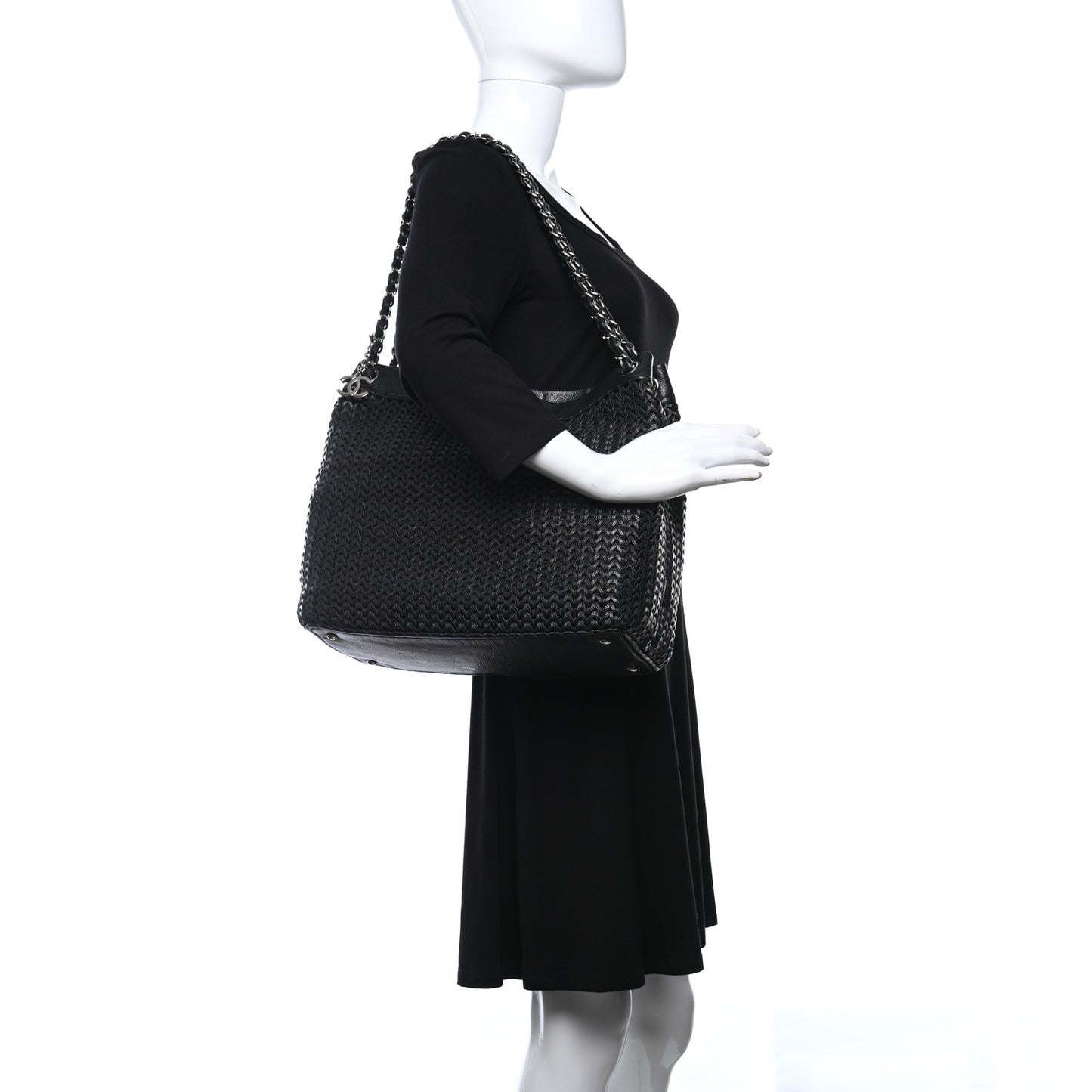 Calfskin Braided CC Tote Black