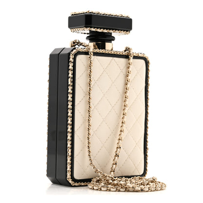 Chanel Plexiglass Lambskin Quilted Perfume Bottle Clutch White Black 3 of 13