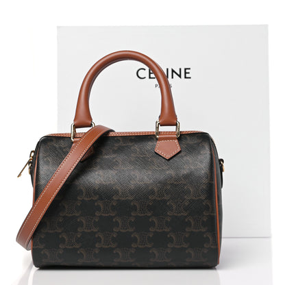 Celine Triomphe Canvas Calfskin Small Boston Bag Tan 10 of 10