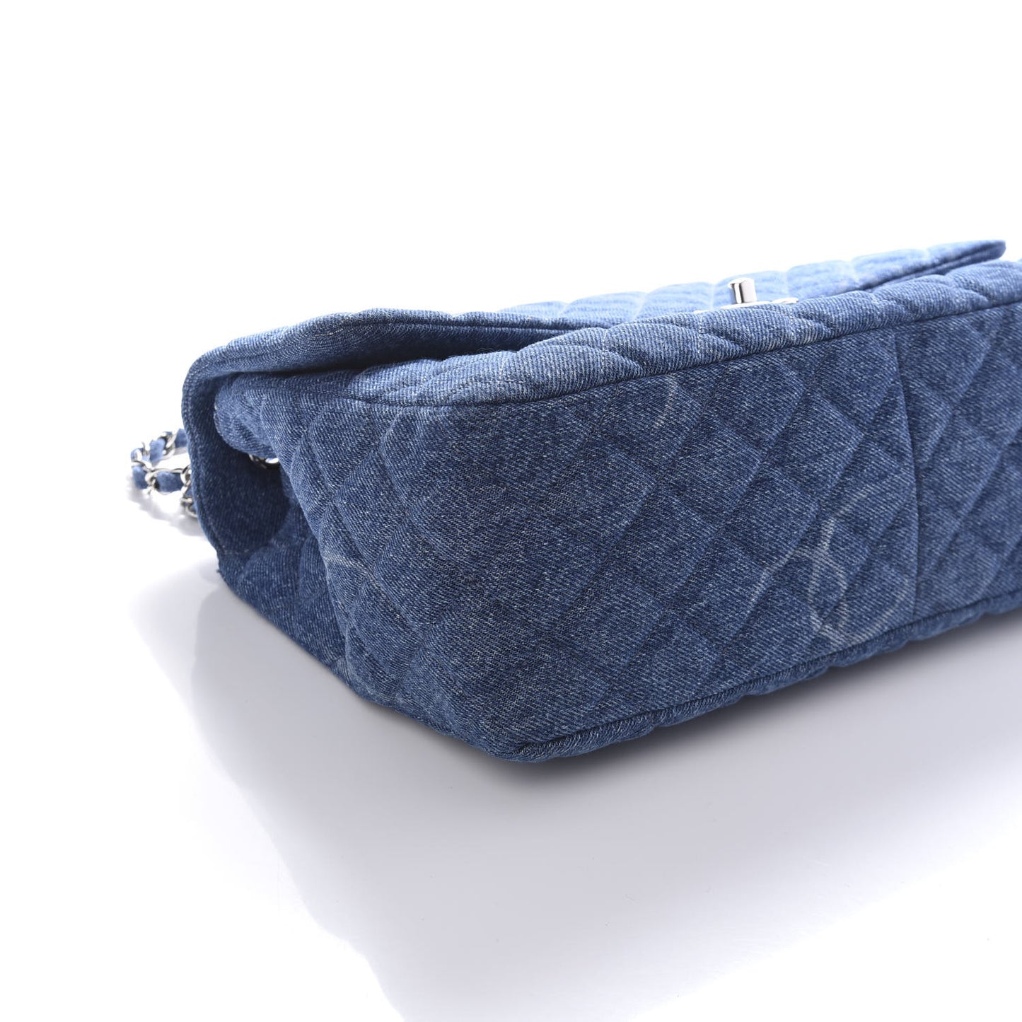 Denim Quilted CC Print Jumbo Single Flap Blue