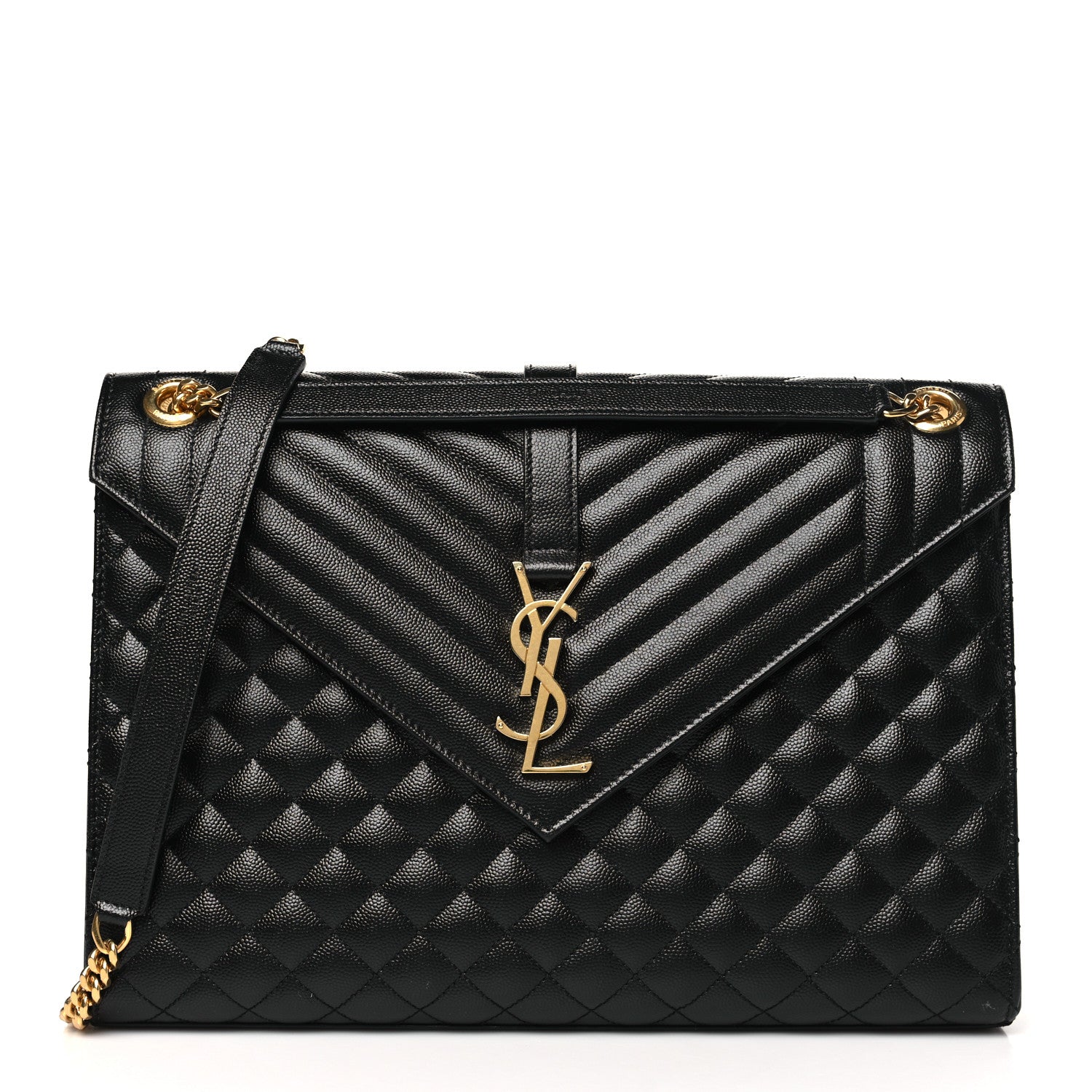 Saint Laurent Grain De Poudre Textured Mixed Matelasse Large Triquilt Monogram Satchel Black 1 of 11