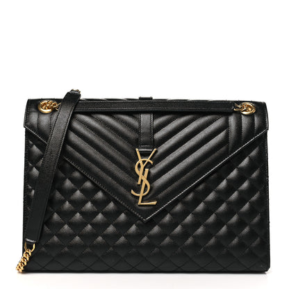 Saint Laurent Grain De Poudre Textured Mixed Matelasse Large Triquilt Monogram Satchel Black 1 of 11