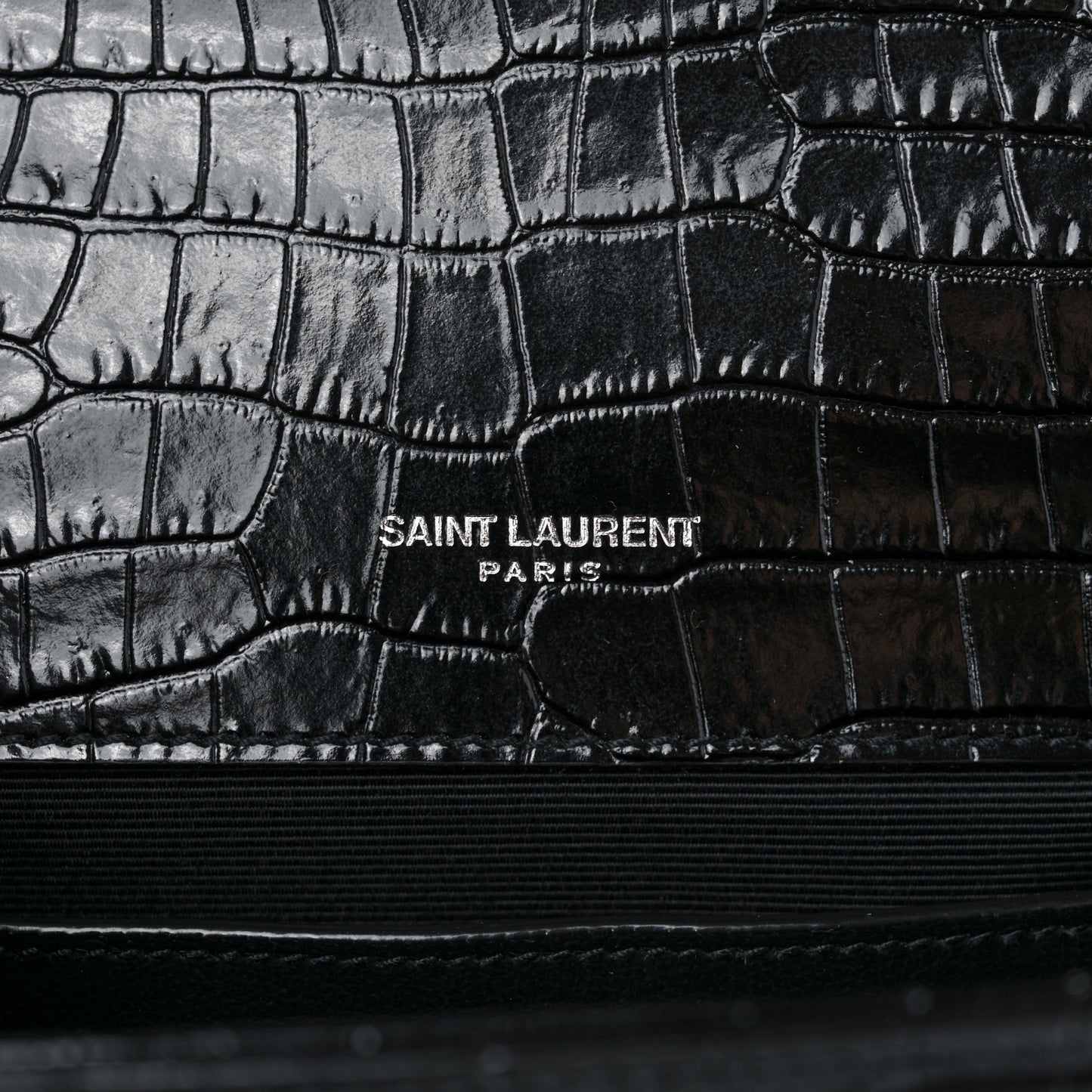 Calfskin Crocodile Embossed Small Classic Monogram Kate Tassel Satchel Black