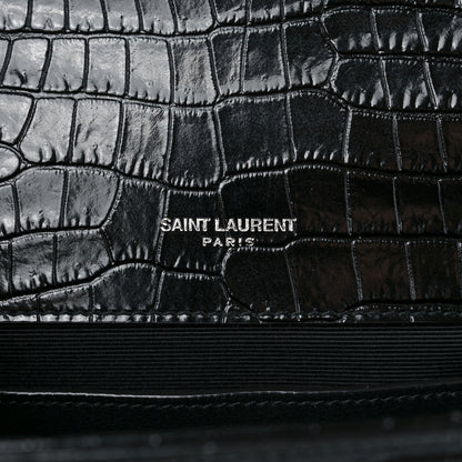 Saint Laurent Calfskin Crocodile Embossed Small Classic Monogram Kate Tassel Satchel Black 6 of 10