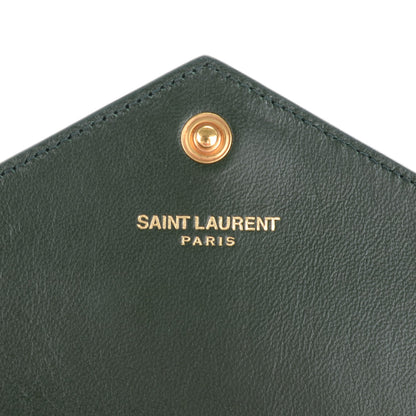 Saint Laurent Snakeskin Monogram Envelope Chain Wallet Dark Green 6 of 7