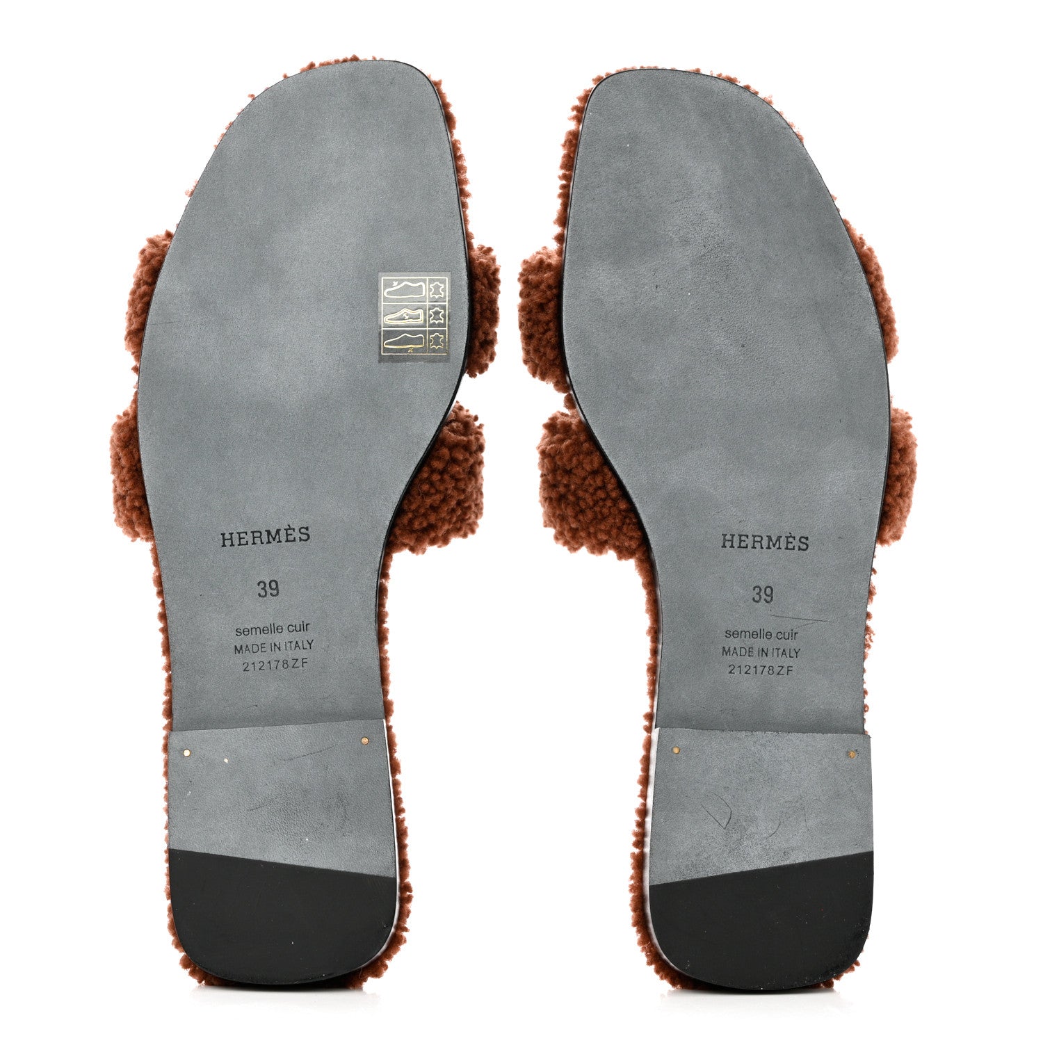 Hermes Woolskin Oran Sandals 39 Cognac 5 of 8