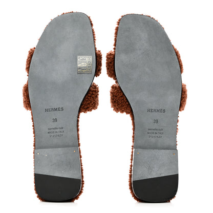 Hermes Woolskin Oran Sandals 39 Cognac 5 of 8
