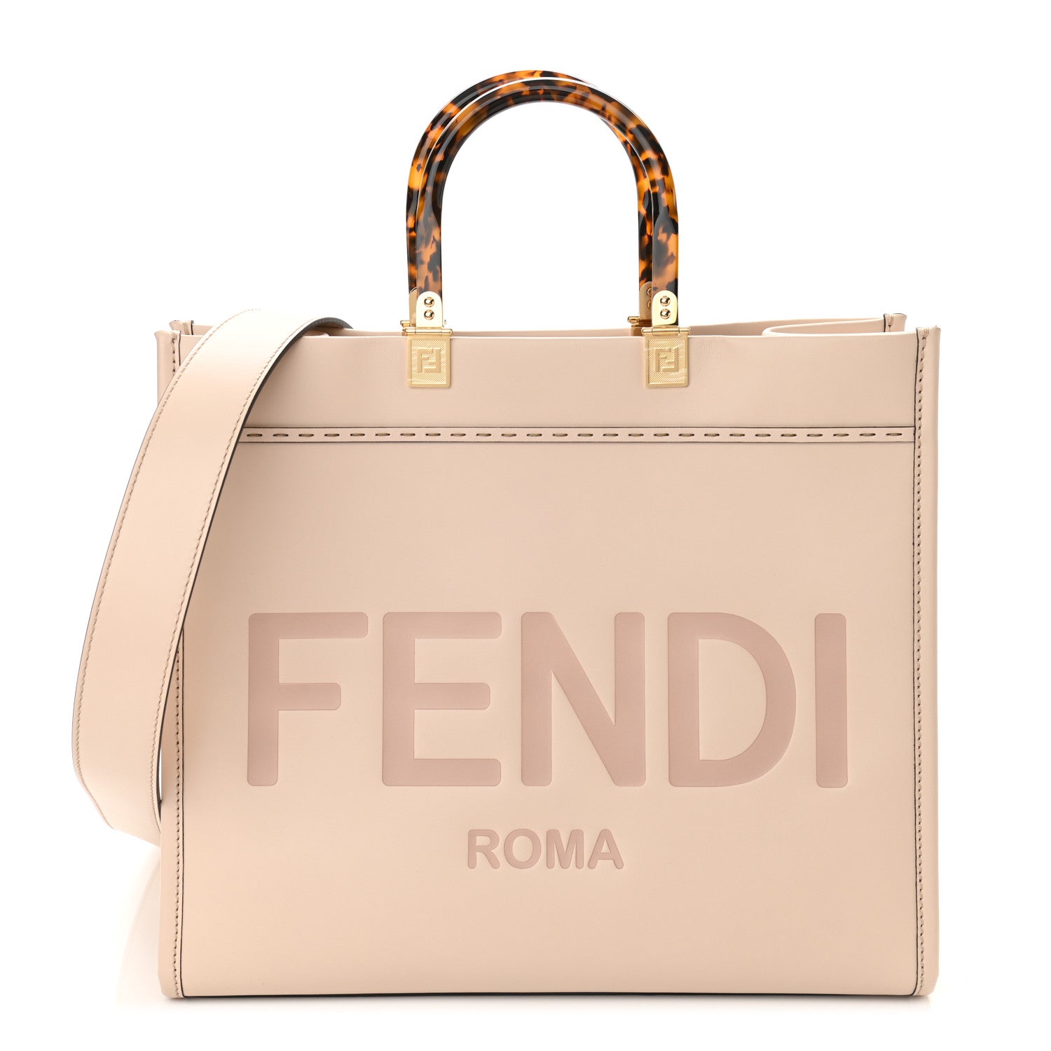 Fendi Vitello King Plexiglass Logo Embossed Medium Fendi Sunshine Shopper Tote Poudre 1 of 9