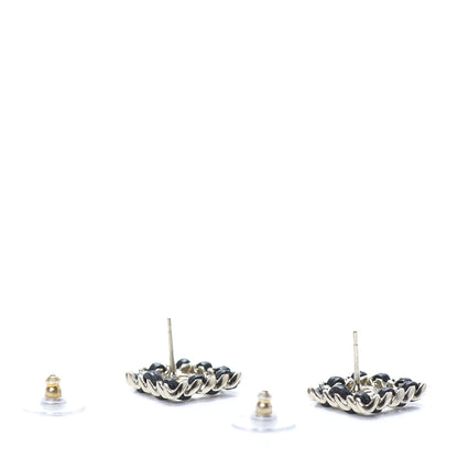 Chanel Crystal Lambskin Chain Sergeant Chanel Stud Earrings Black Gold 3 of 5
