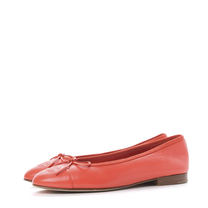 Chanel Lambskin Cap Toe Ballerina Flats 39 Red 3 of 11