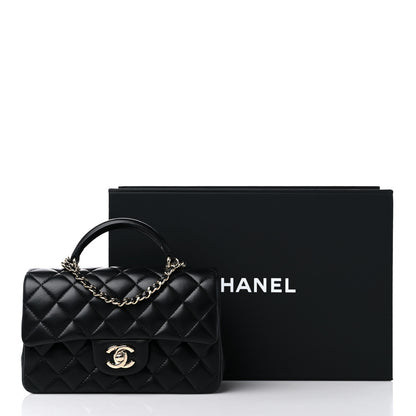 Chanel Lambskin Quilted Mini Top Handle Rectangular Flap Black 10 of 10