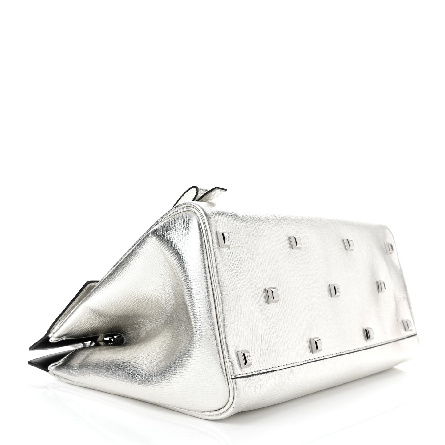 Metallic Hammered Calfskin Studio Top Handle Bag Silver