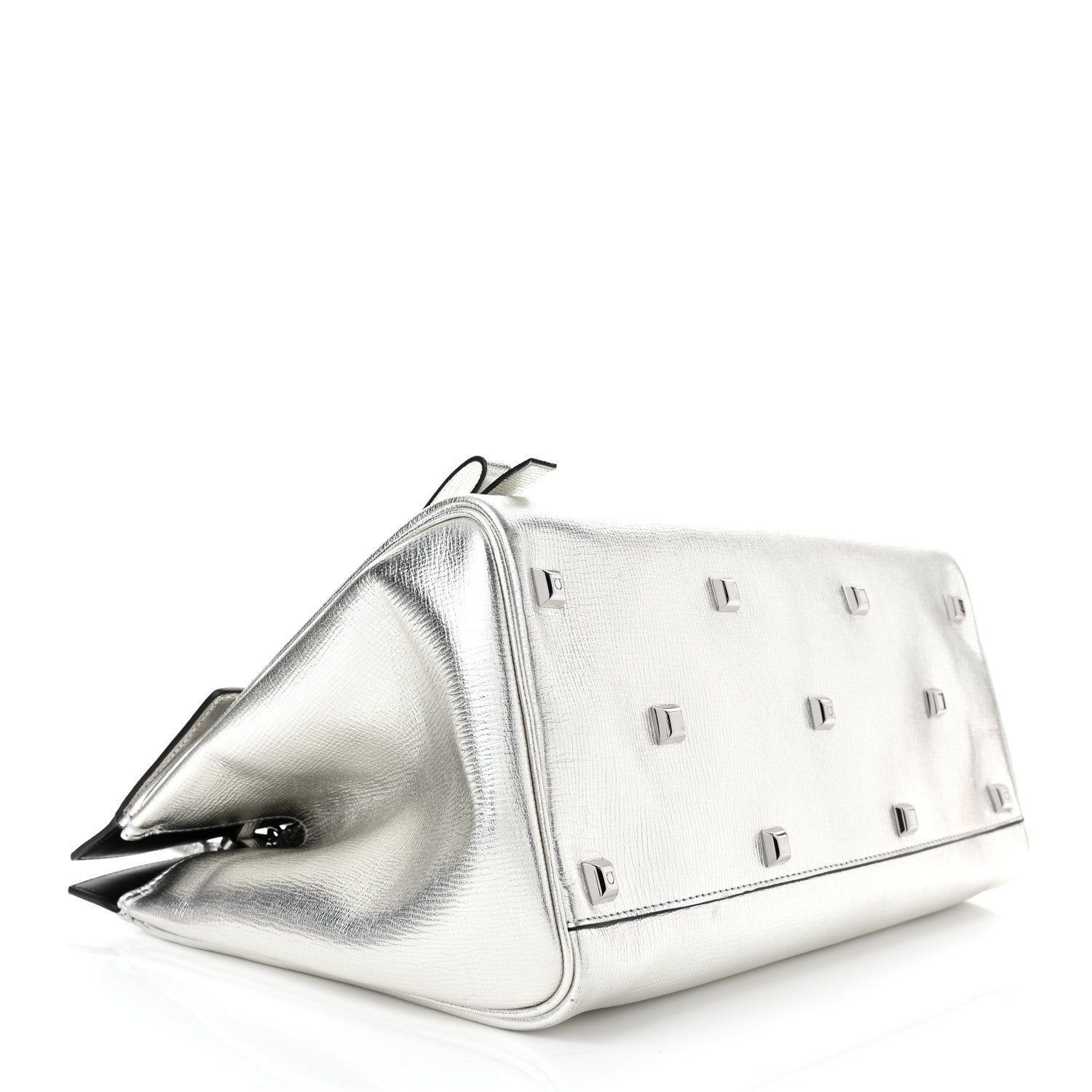Salvatore Ferragamo Metallic Hammered Calfskin Studio Top Handle Bag Silver 5 of 11