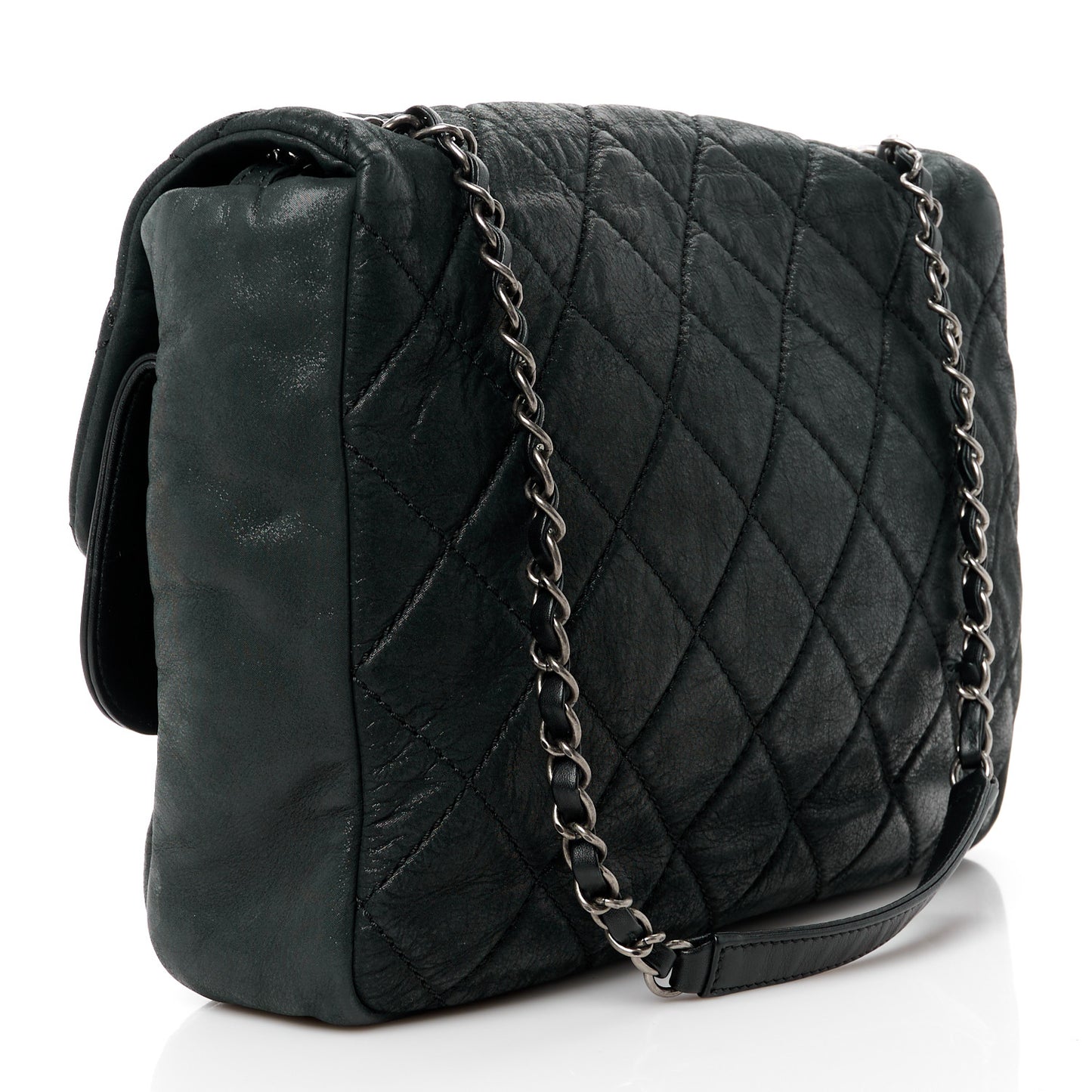 Iridescent Calfskin Jumbo In the Mix Double Flap Black