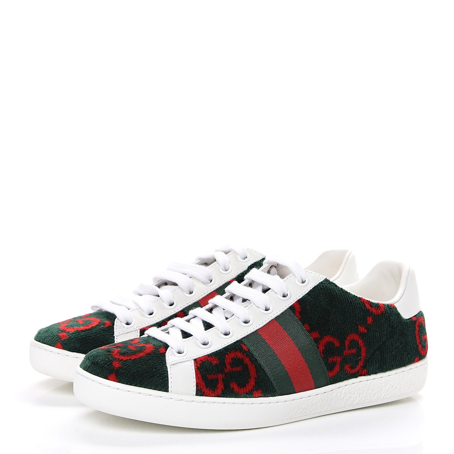 Terry Cloth GG Monogram Web Womens Ace Sneakers 36 Green Red