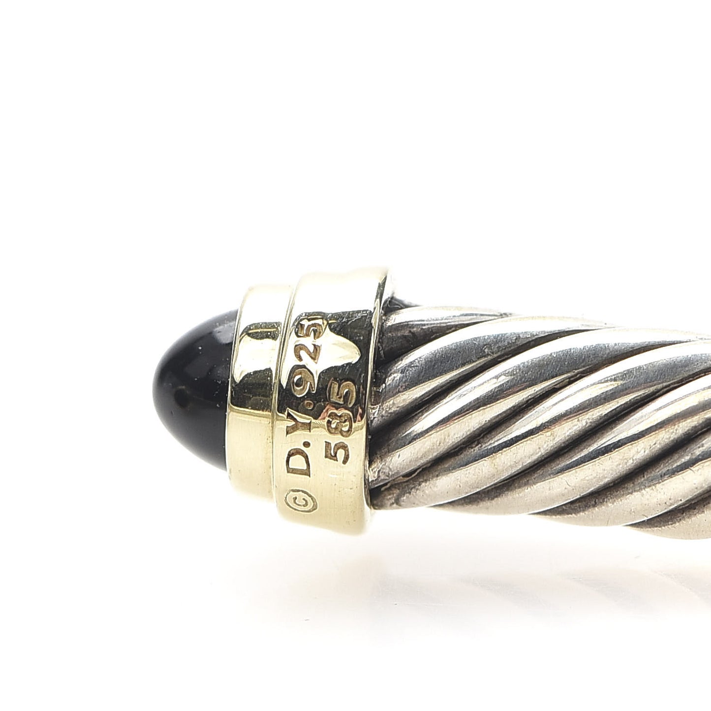 Sterling Silver 14K Yellow Gold Black Onyx 5mm Cable Classics Petite Color Bracelet