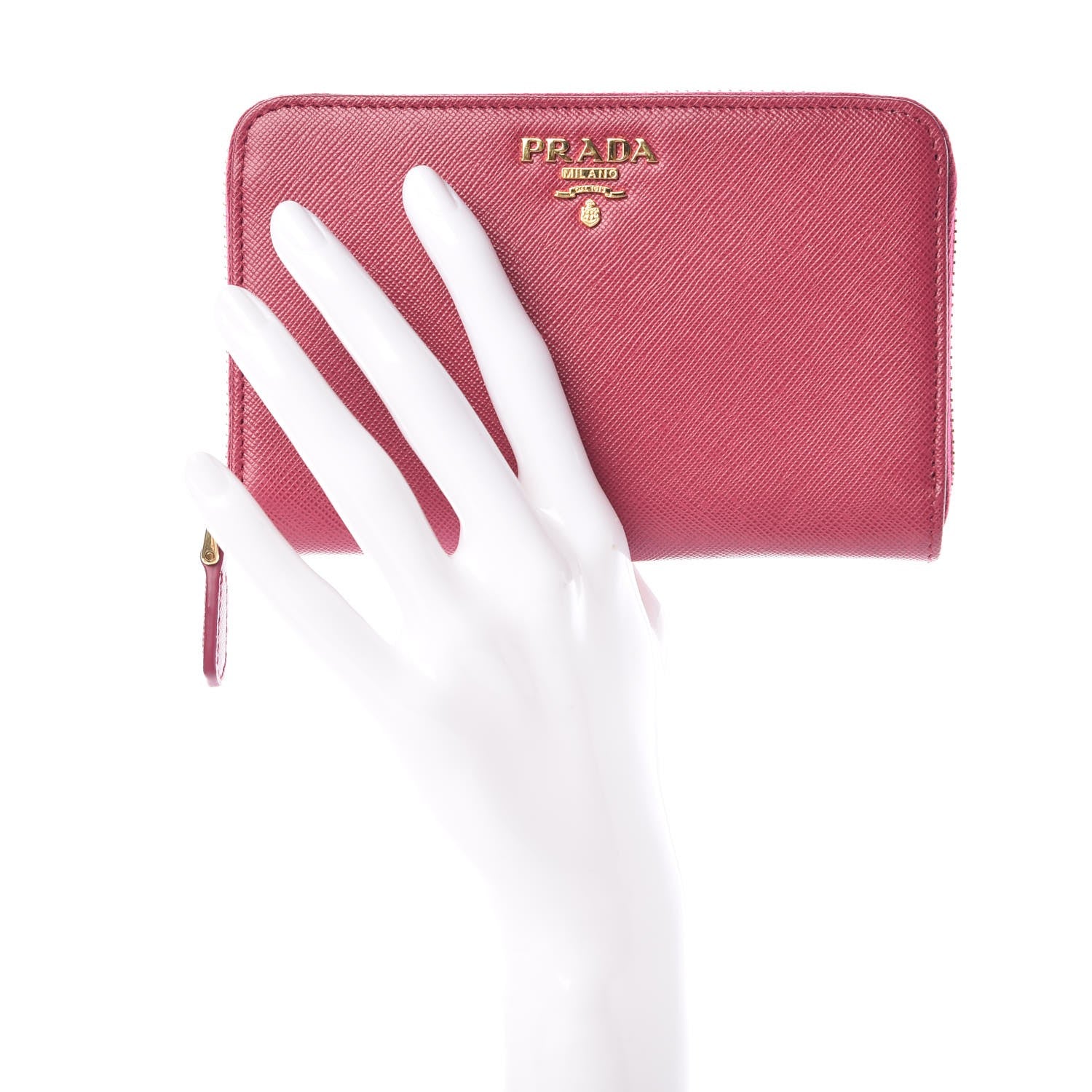 Prada Saffiano Metal Zip Around Wallet Ibisco 2 of 8