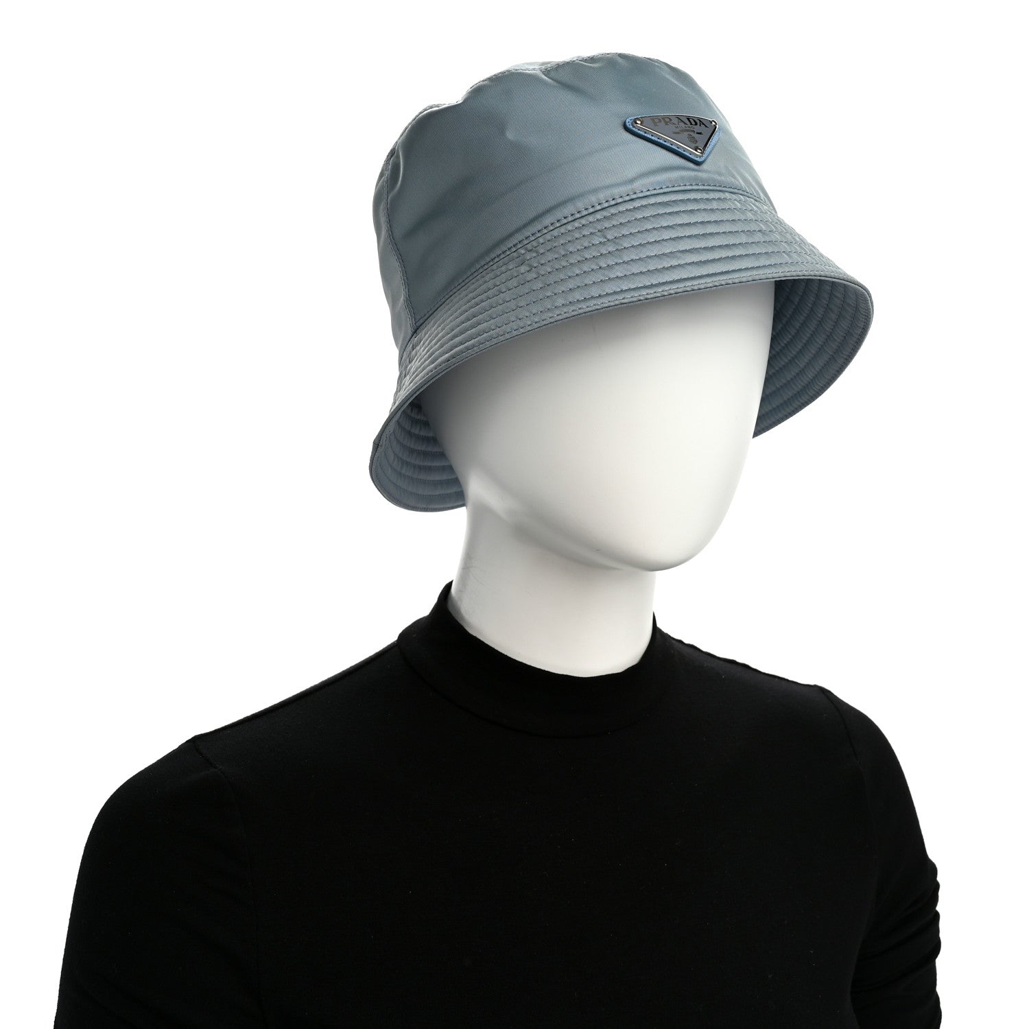 Prada Re-Nylon Metal Triangle Logo Womens Bucket Hat M Celeste 2 of 8