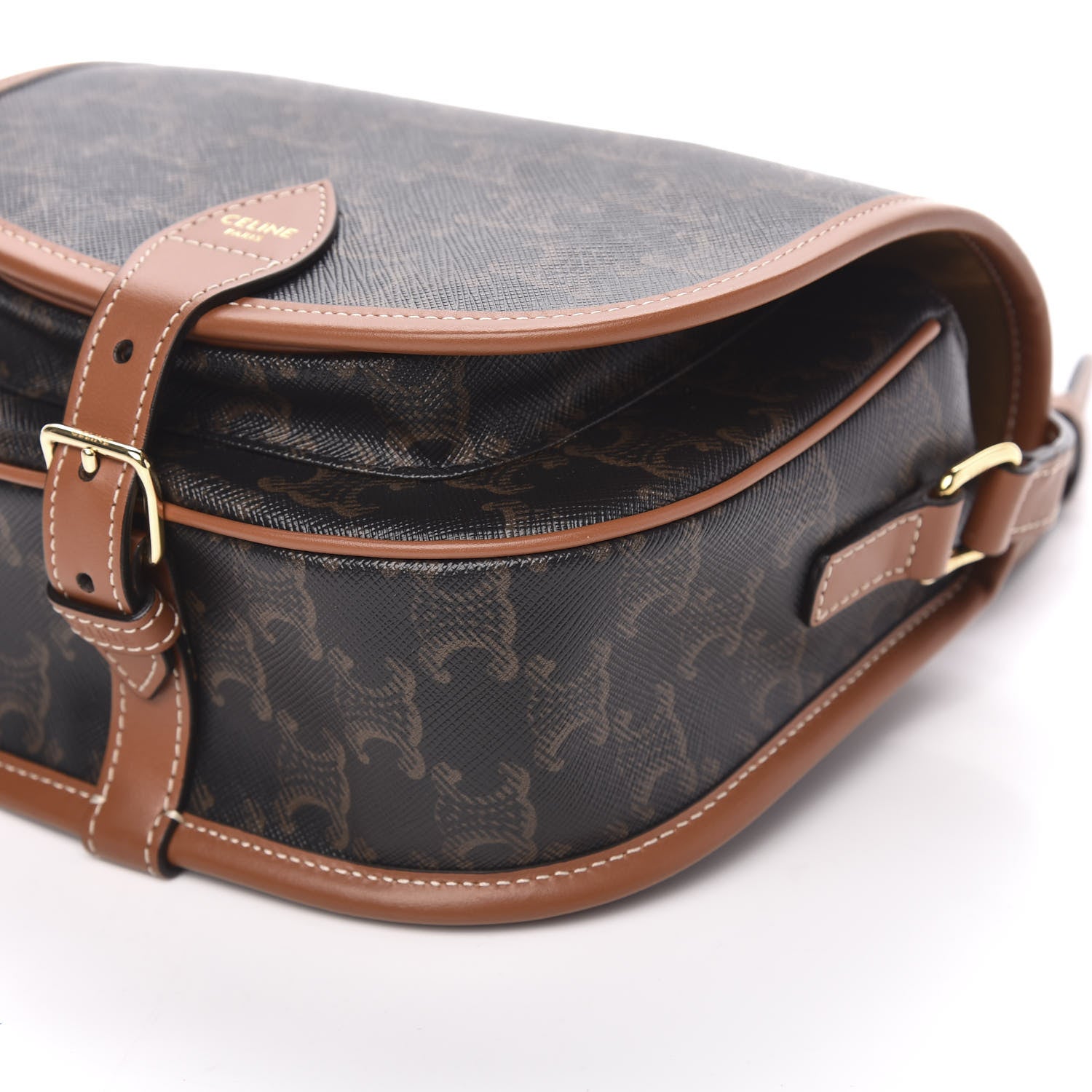 Celine Triomphe Canvas Medium Folco Bag Tan 8 of 9