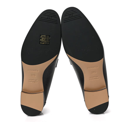 Hermes Goatskin Womens Paris Loafers 38.5 Black 5 of 7