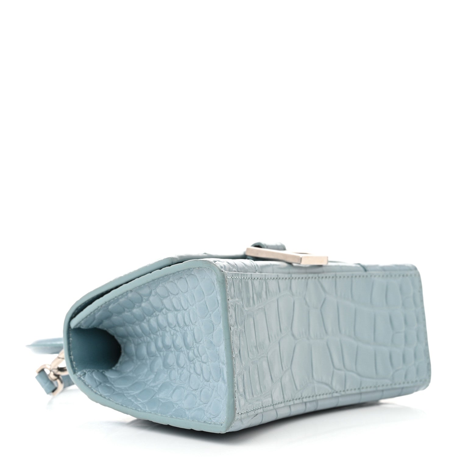 Balenciaga Shiny Calfskin Crocodile Embossed Hourglass Top Handle Bag XS Blue Grey 4 of 14