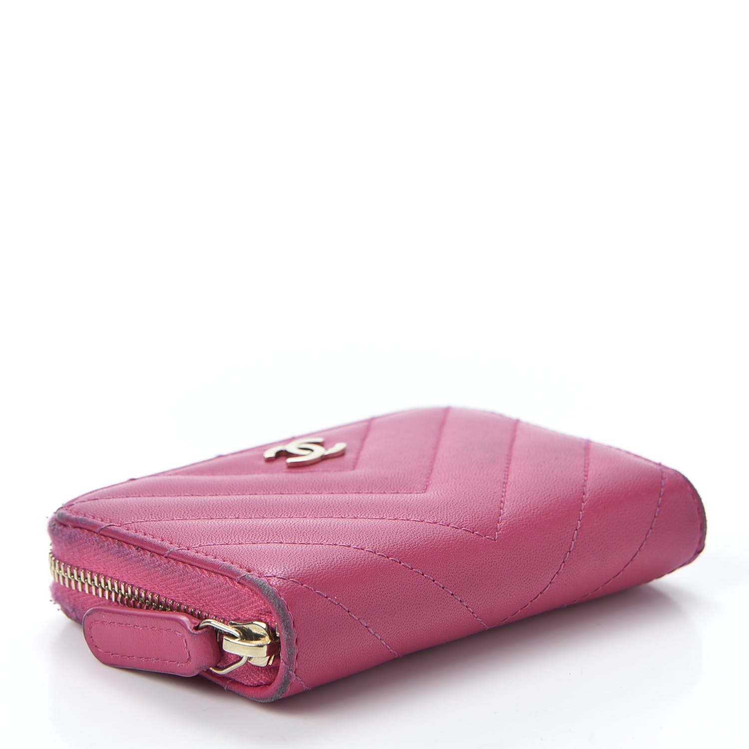 Chanel Lambskin Chevron Quilted Zip Around Coin Purse Pink 3 of 11