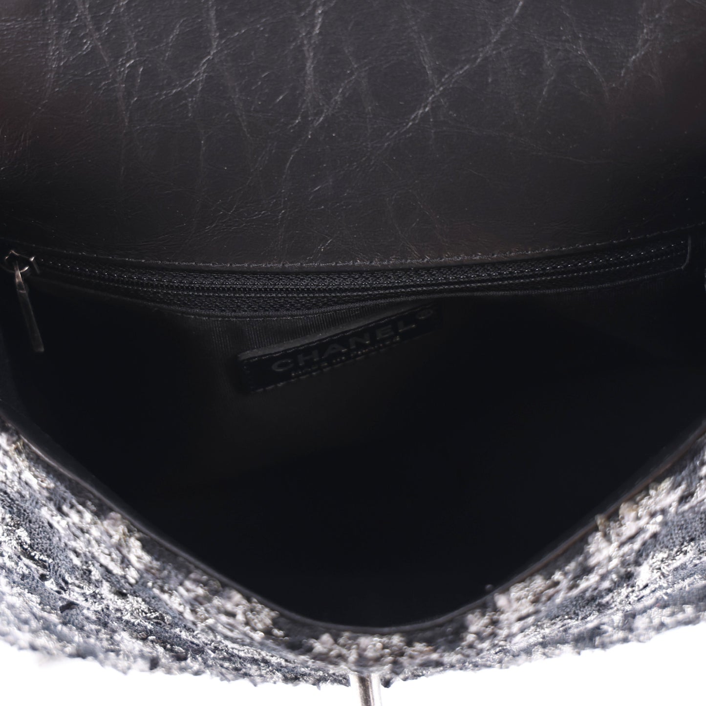 Shearling Tweed Medium Handle Boy Flap Black Grey
