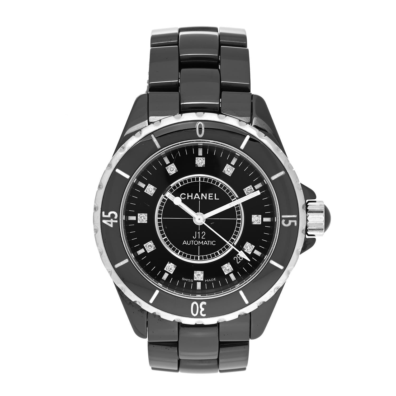Chanel Stainless Steel Ceramic Diamond 38mm J12 Automatic Watch Black 1 of 4