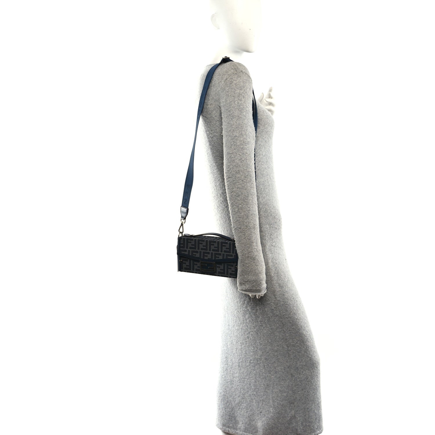Fendi Recycled Fabric Jacquard Vitello King FF 1974 Baguette Soft Trunk  Blue 2 of 10
