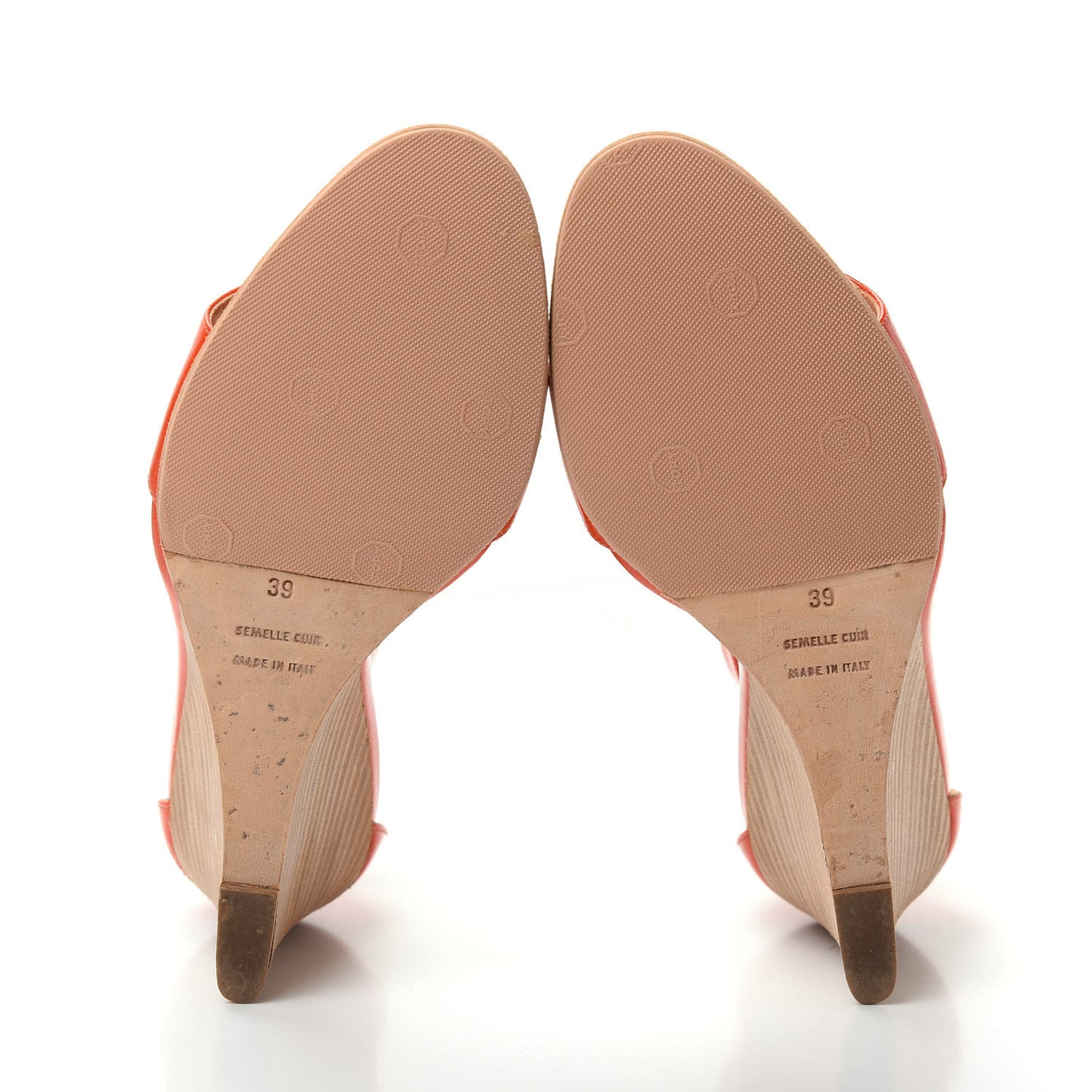 Patent Calfskin Perforated H Ankle Strap Wedge Sandals 39 Orange