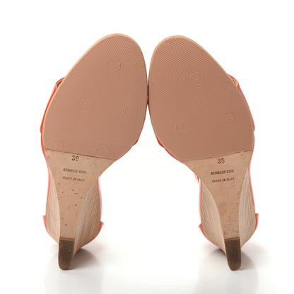Hermes Patent Calfskin Perforated H Ankle Strap Wedge Sandals 39 Orange 6 of 11