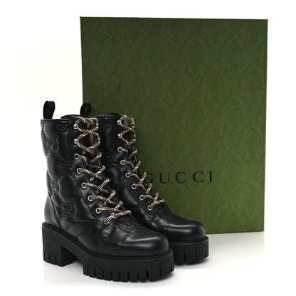 Gucci Cordovan Lux Nappa GG Matelasse Lace Up 60mm Combat Boots 37 Black 10 of 10