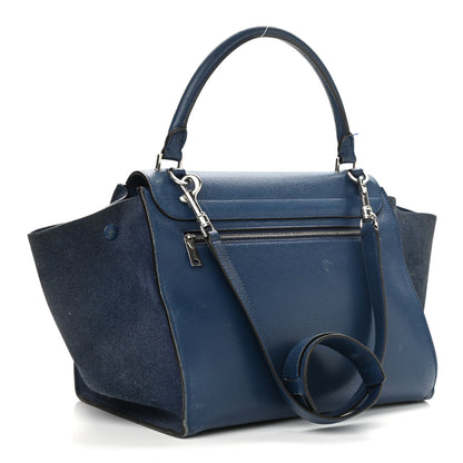 Celine Drummed Calfskin Suede Medium Trapeze Navy 3 of 16
