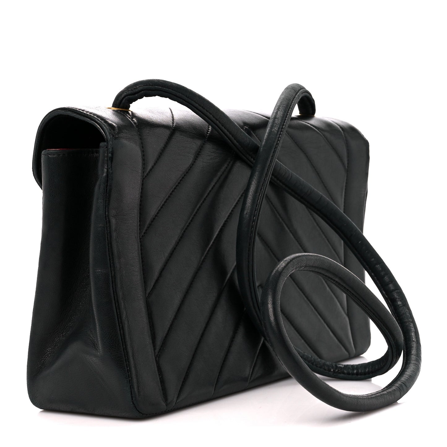 Lambskin Chevron Quilted Envelope Flap Black