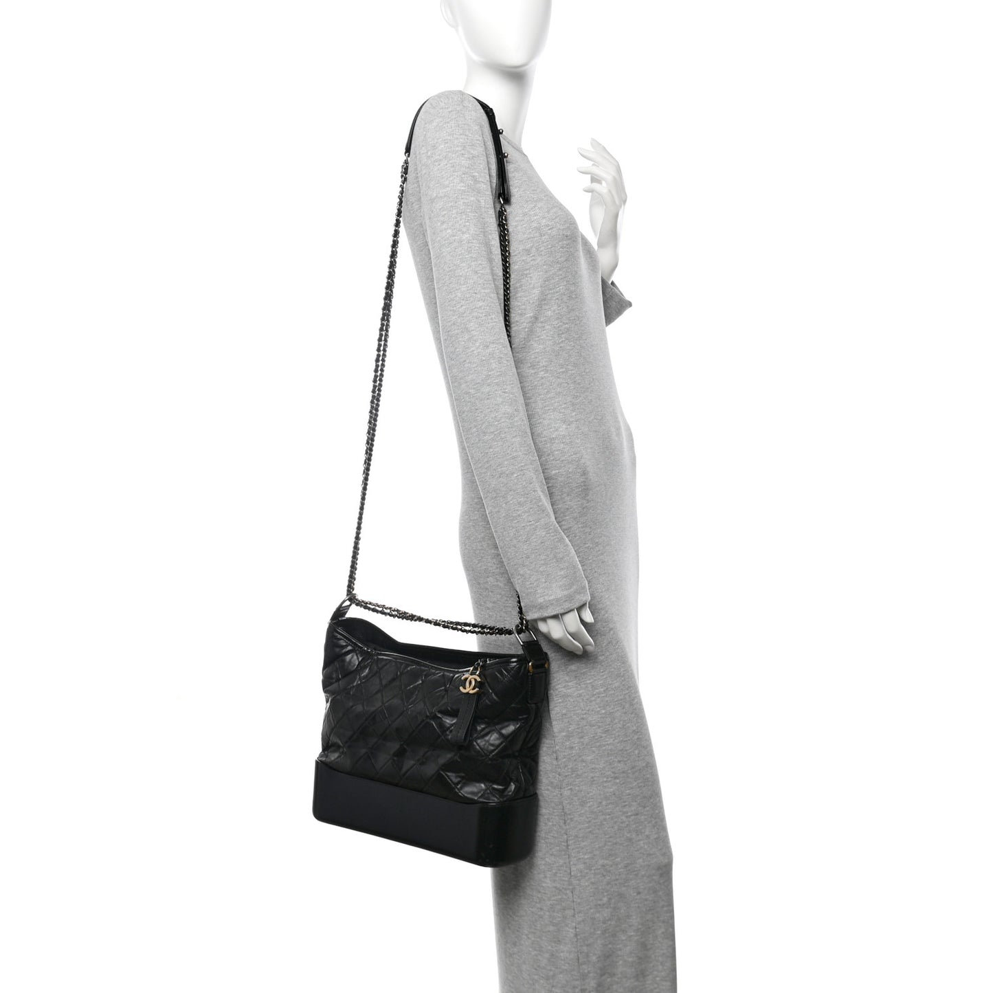 Aged Calfskin Quilted Large Gabrielle Hobo Black