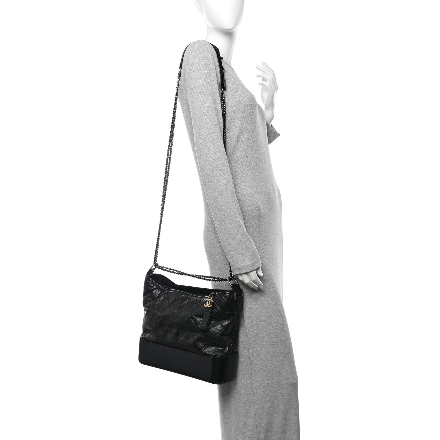 Chanel Aged Calfskin Quilted Large Gabrielle Hobo Black 2 of 10