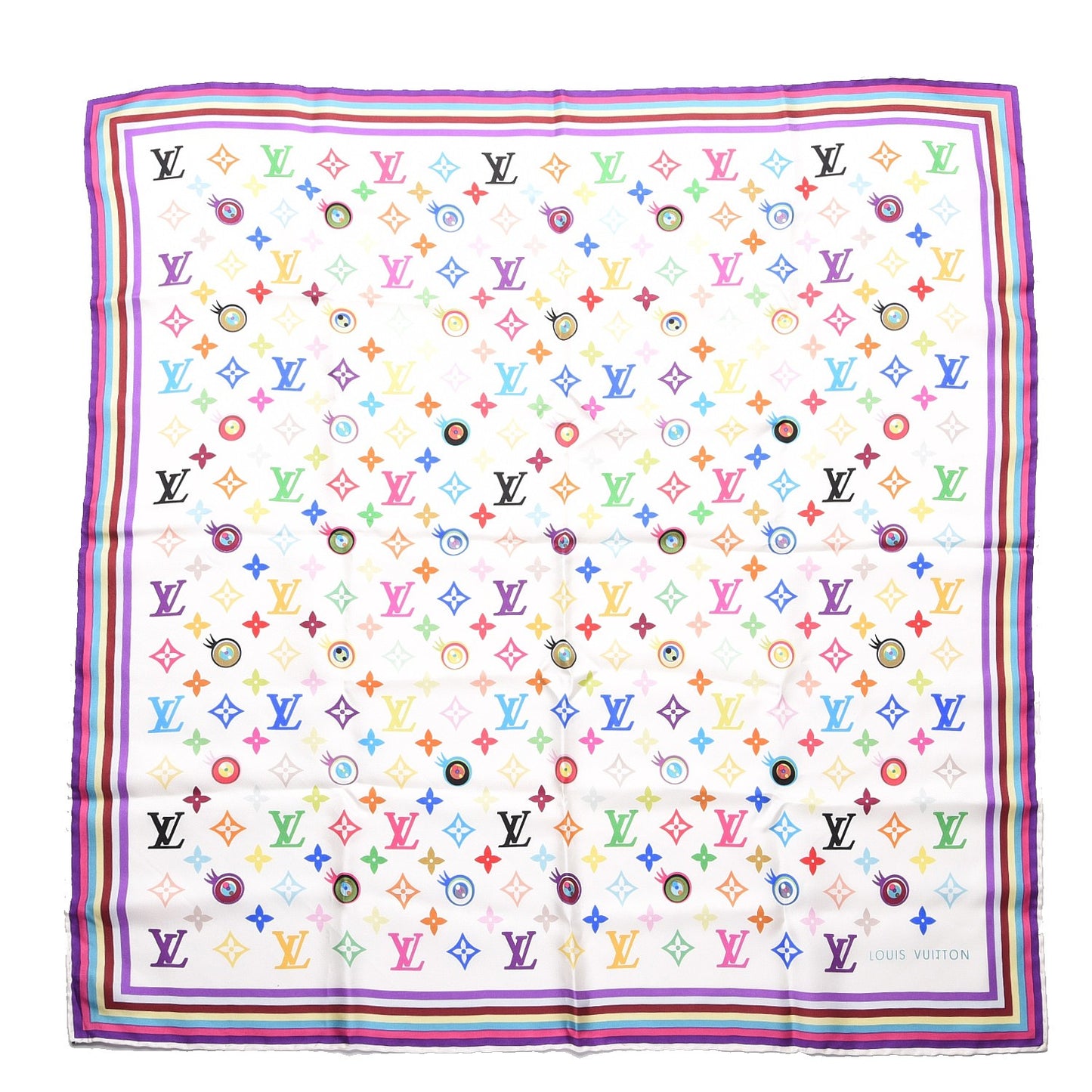 Silk Multicolor Eye Love Scarf White