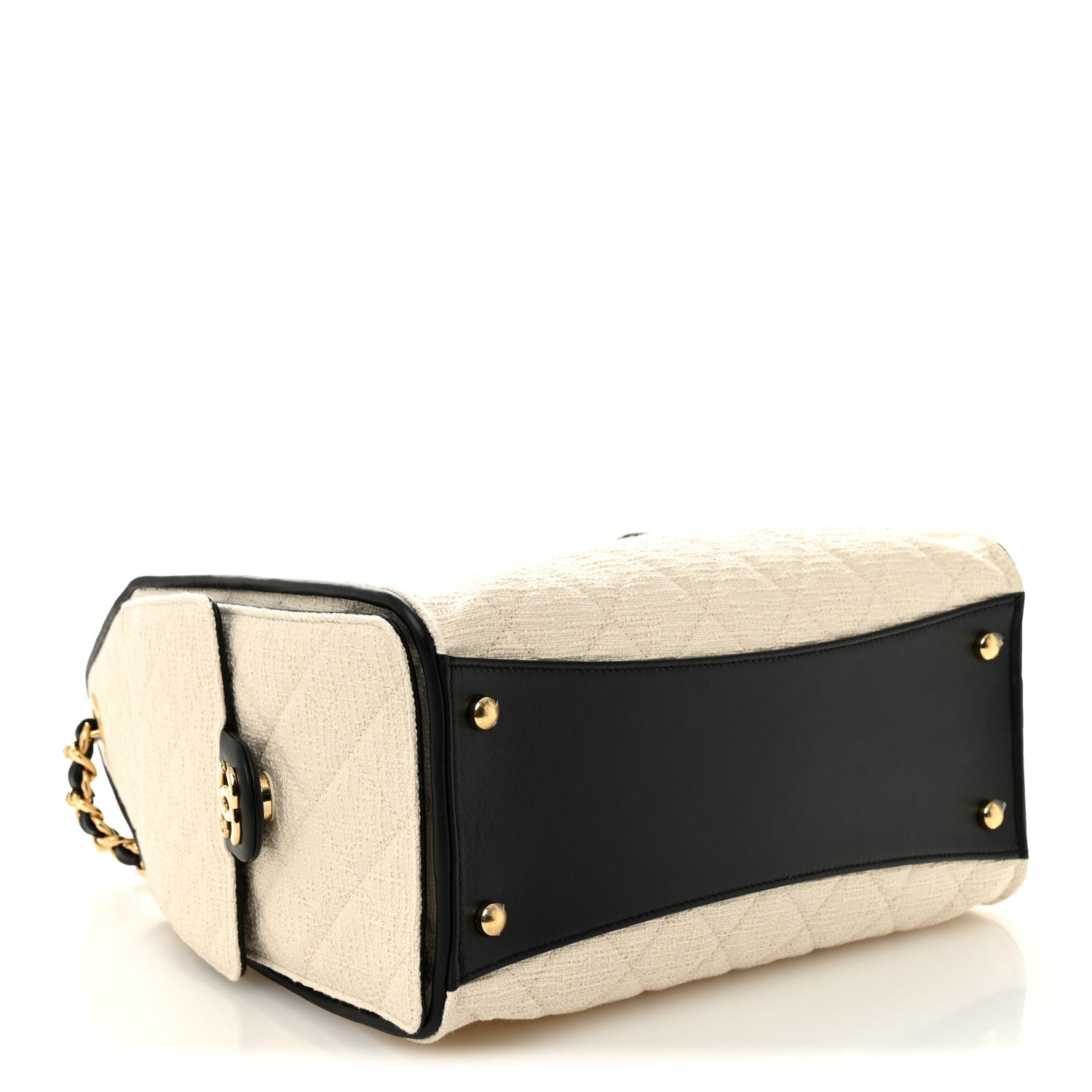 Chanel Canvas Calfskin Quilted Small Chanel 25 Handbag Ecru Black 4 of 11
