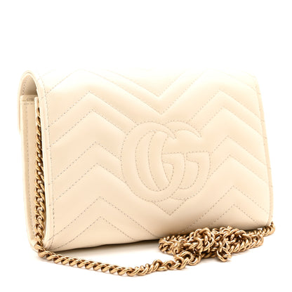 Gucci Calfskin Matelasse GG Marmont Chain Wallet Mystic White 3 of 10
