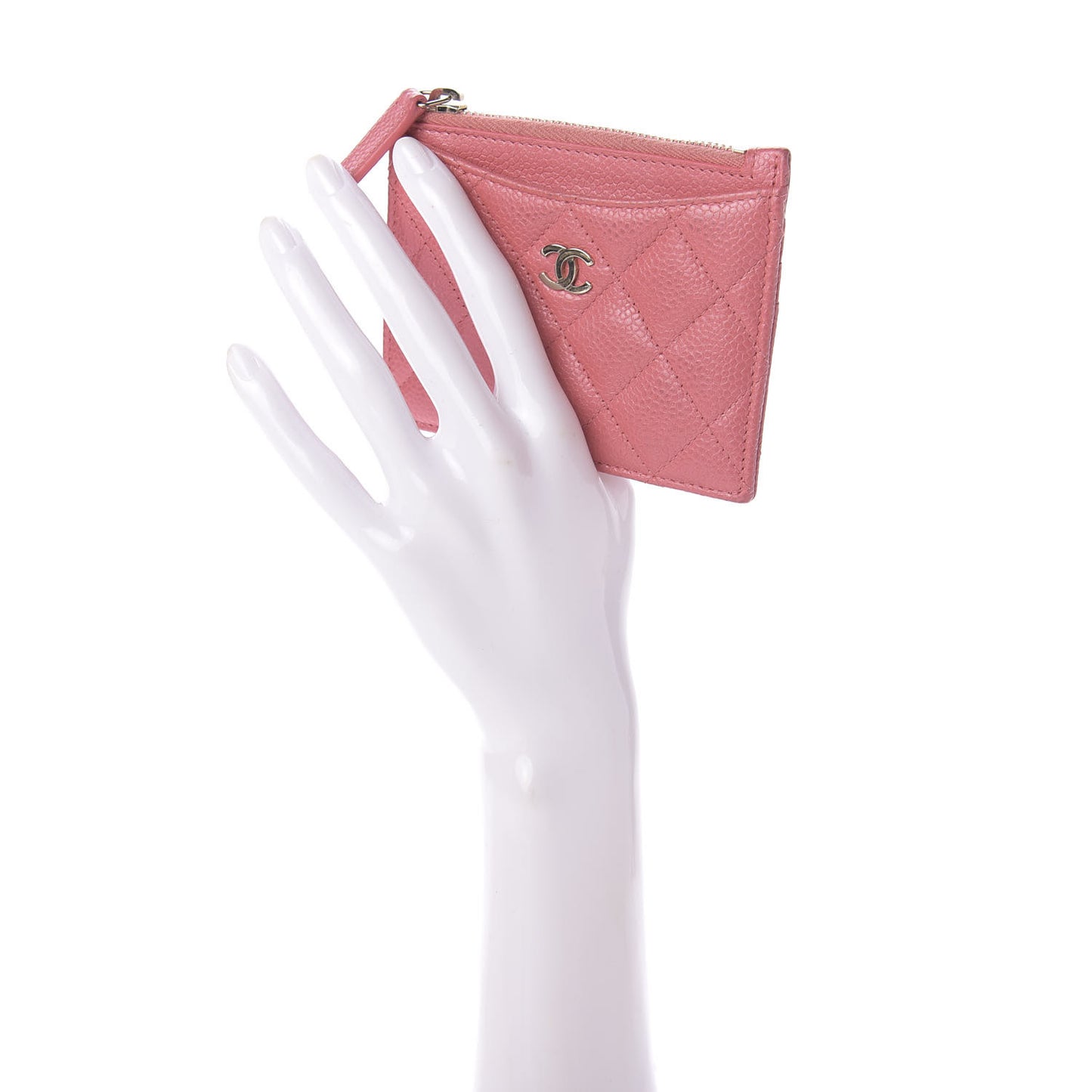 Caviar Quilted CC Zip Card Holder Pink
