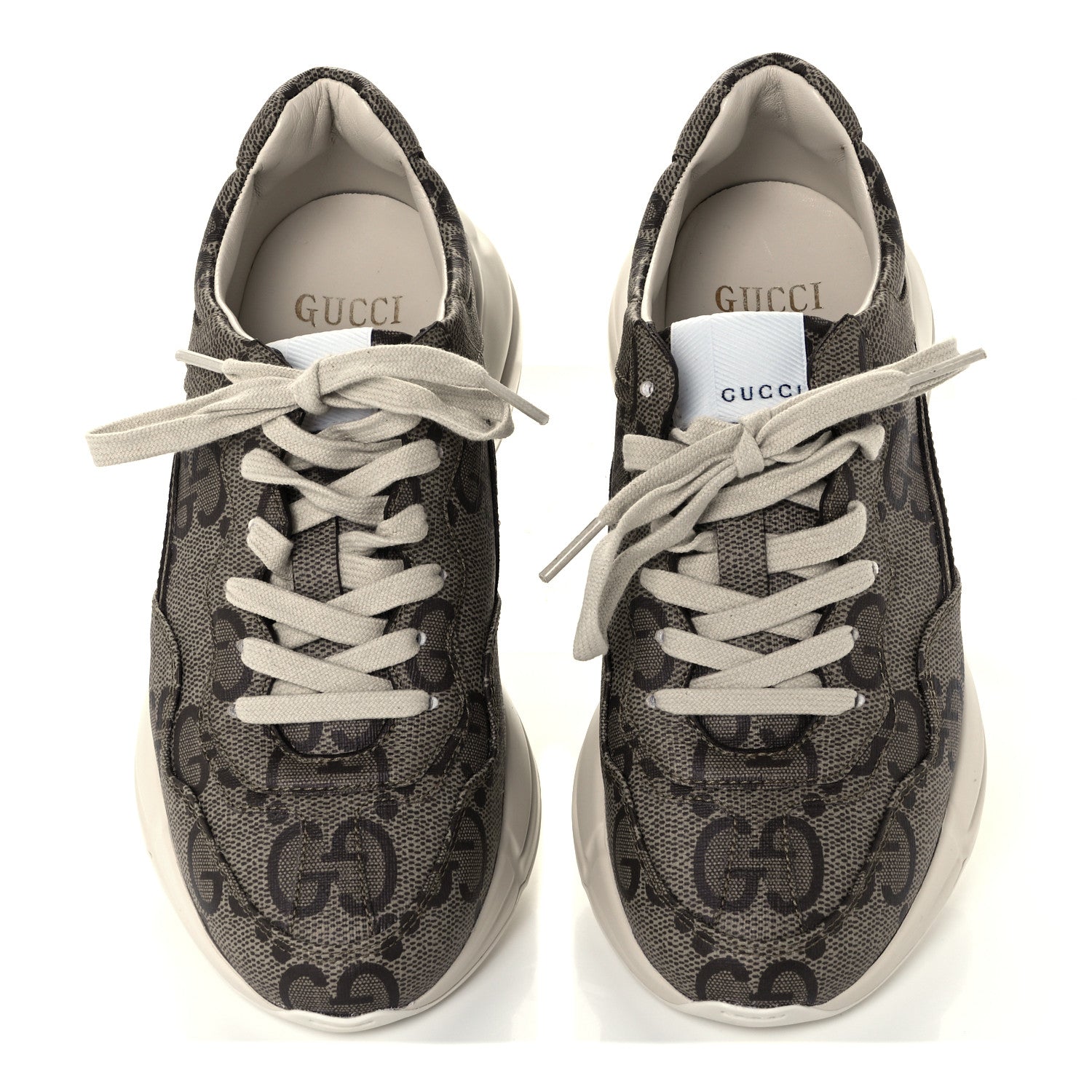Gucci Maxi GG Supreme Monogram Gucci 100 Womens Rhyton Sneakers 37.5 Beige Ebony 5 of 12